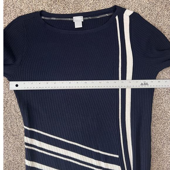 Chico's Women's M‎ Nautical Coastal Preppy Artsy Asymmetrical Hem Tunic Sweater - Picture 9 of 11